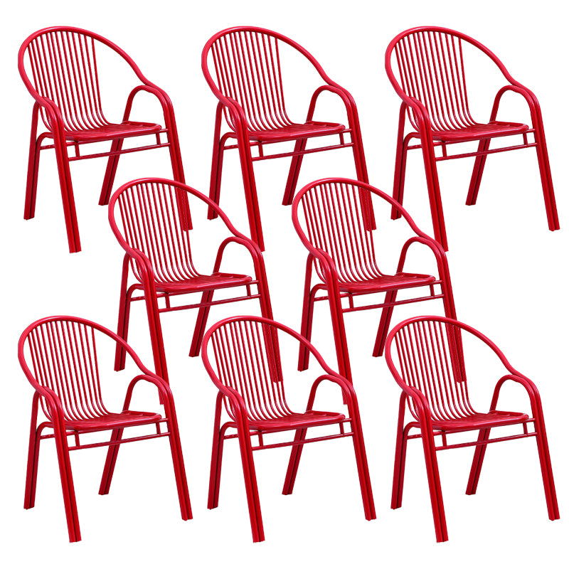 Contemporary Dining Room Metal Slat Back Dining Chair with Arm