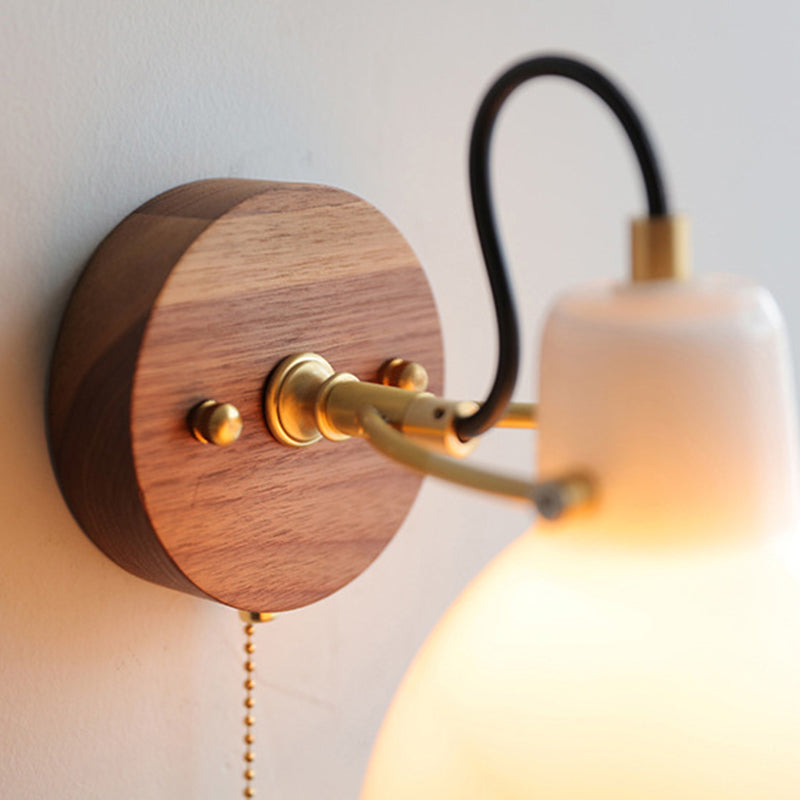 Modernism Glass Shaded Wall Light Metal/Wood Lighting for Restaurant