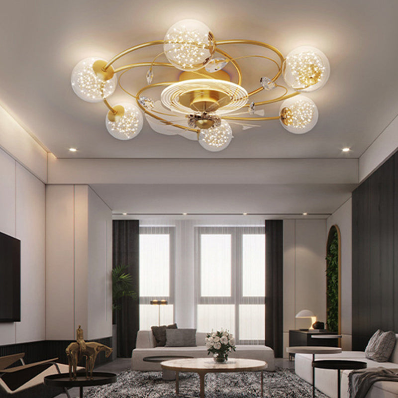 7/10-Light Golden Modernism LED Ceiling Fan Light for Dining Room