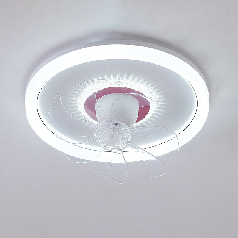 Round Shape Metal Ceiling Fans Modern Style 2-Lights Ceiling Fan Fixtures