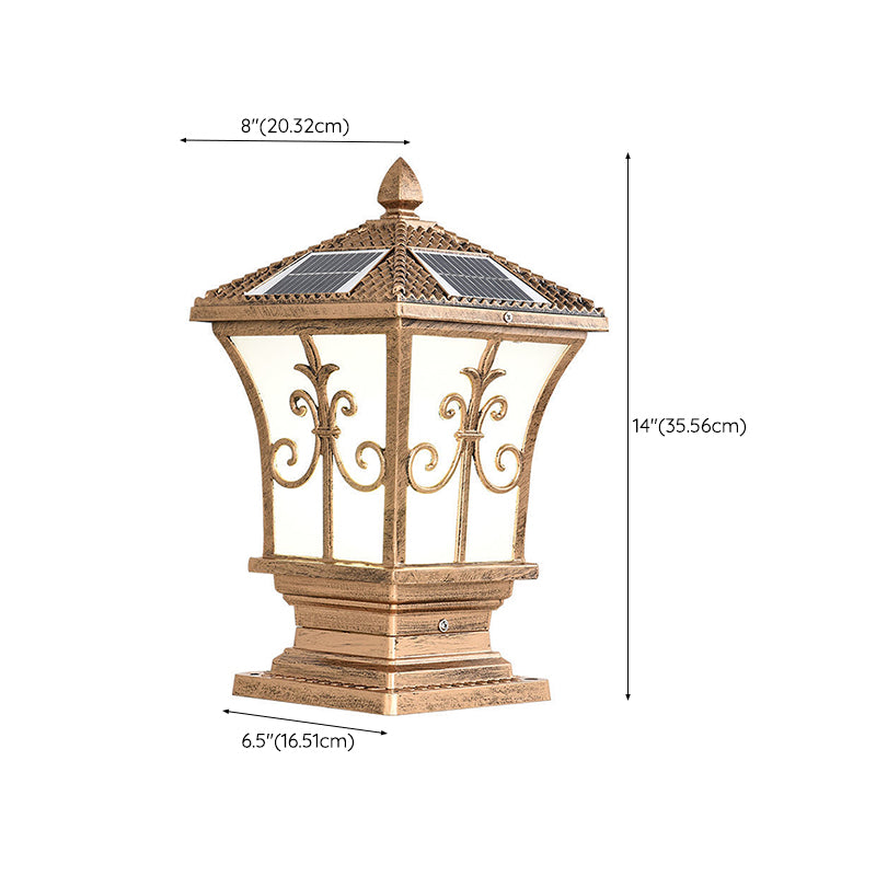 Modern Style Iron Solar Energy Pillar Lamp with Acrylic Shade for Outdoor