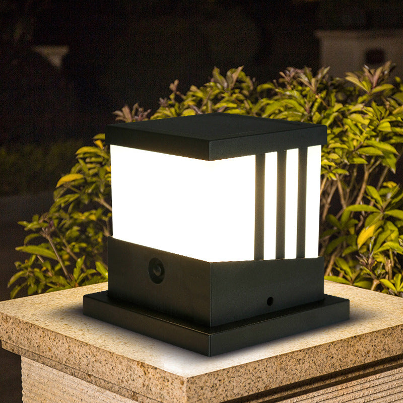 Modern Square Shape Solar Energy Pillar Lamp with Plastic Shade for Outdoor