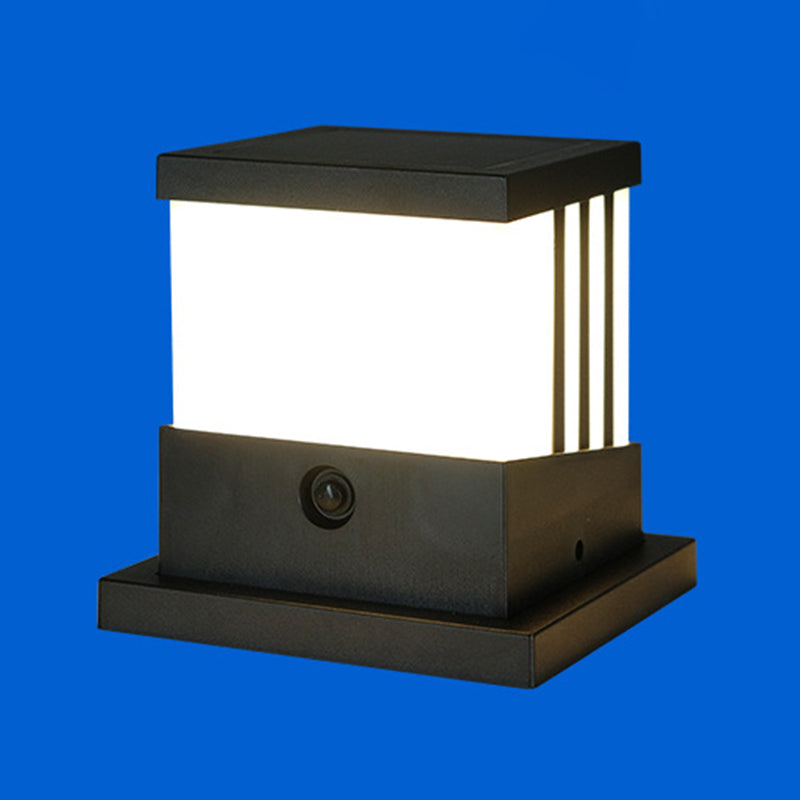 Modern Square Shape Solar Energy Pillar Lamp with Plastic Shade for Outdoor