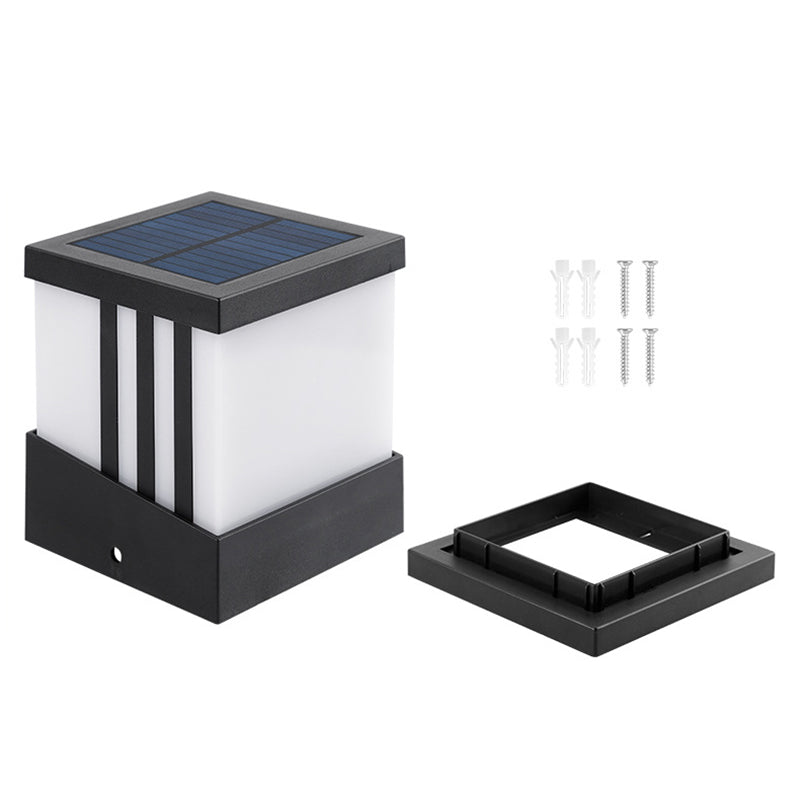 Modern Square Shape Solar Energy Pillar Lamp with Plastic Shade for Outdoor