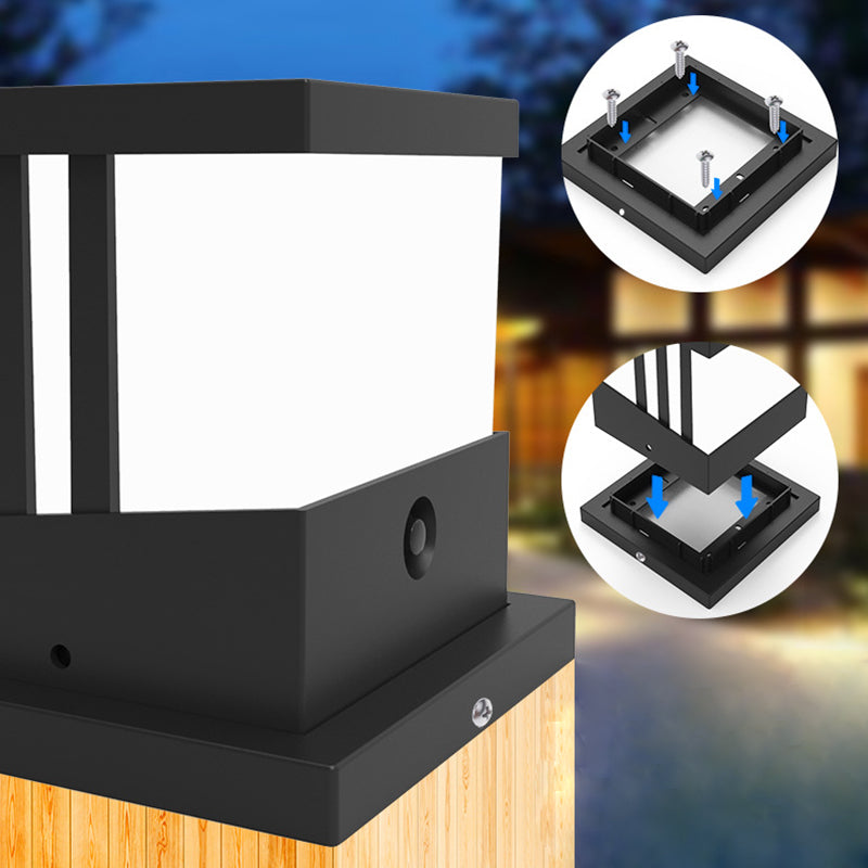 Modern Square Shape Solar Energy Pillar Lamp with Plastic Shade for Outdoor