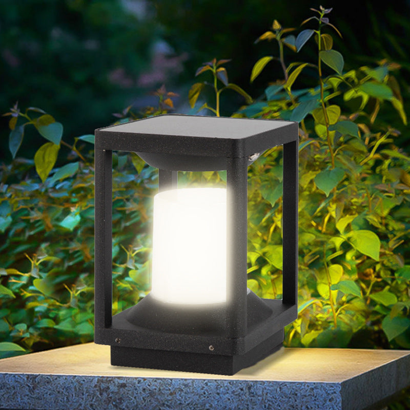Modern Solar Energy Pillar Lamp Rectangle Shape with Plastic Shade for Outdoor