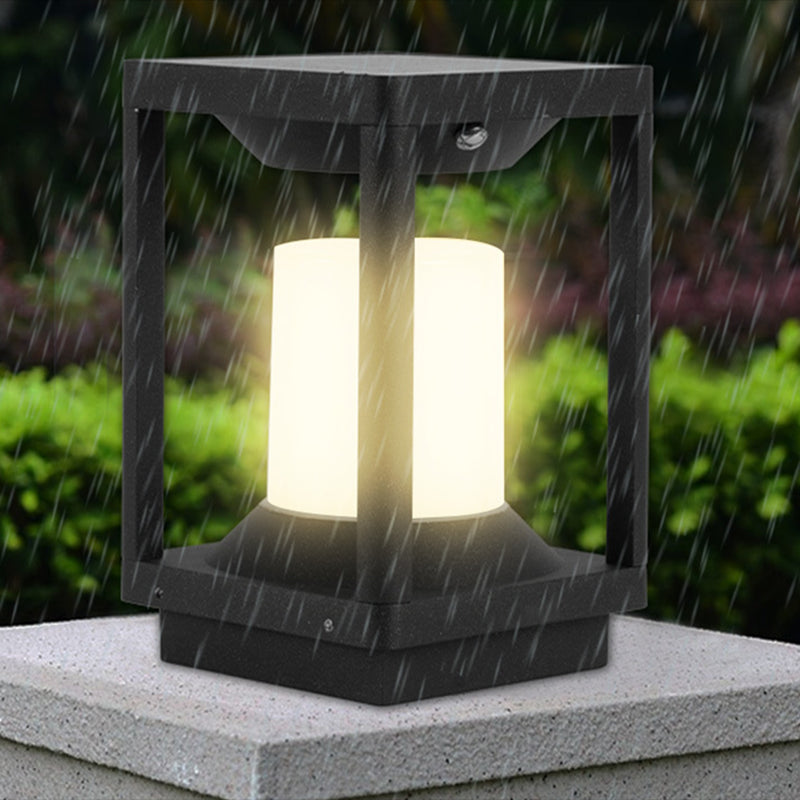 Modern Solar Energy Pillar Lamp Rectangle Shape with Plastic Shade for Outdoor