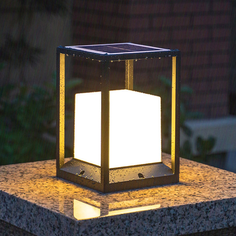 Contemporary Metal Pillar Lamp Rectangle Shape Outdoor Waterproof Light with Acrylic Shade