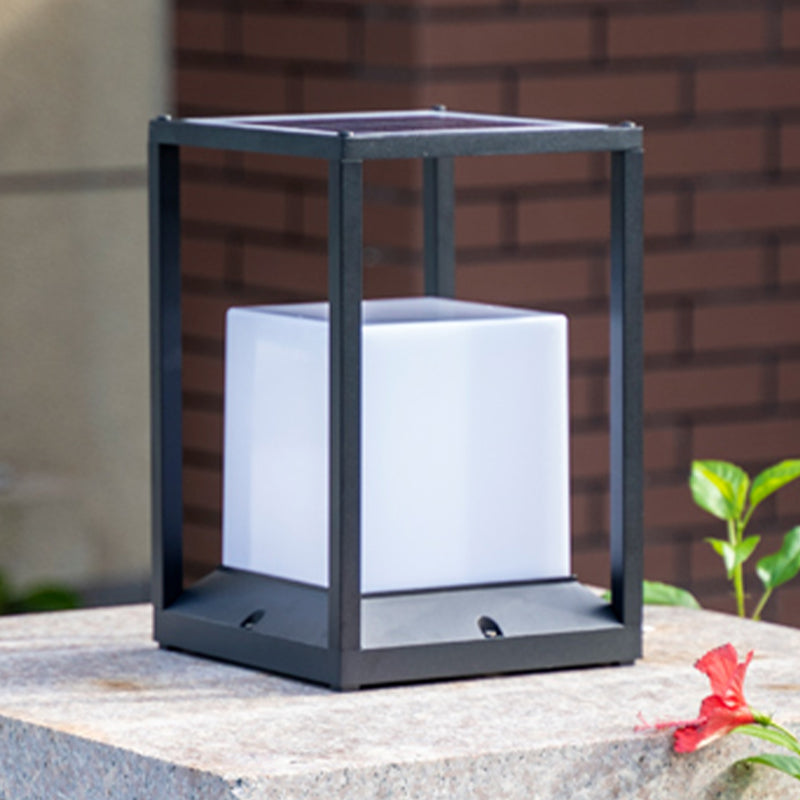 Contemporary Metal Pillar Lamp Rectangle Shape Outdoor Waterproof Light with Acrylic Shade