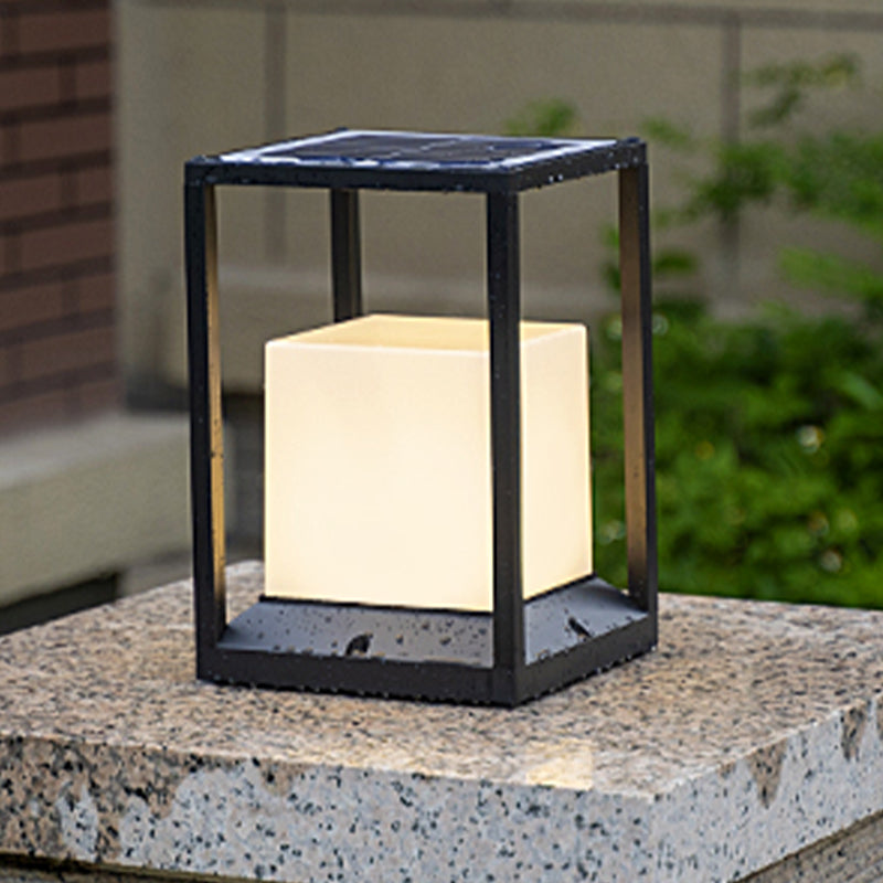 Contemporary Metal Pillar Lamp Rectangle Shape Outdoor Waterproof Light with Acrylic Shade