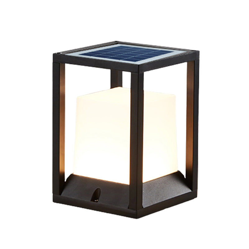 Contemporary Metal Pillar Lamp Rectangle Shape Outdoor Waterproof Light with Acrylic Shade