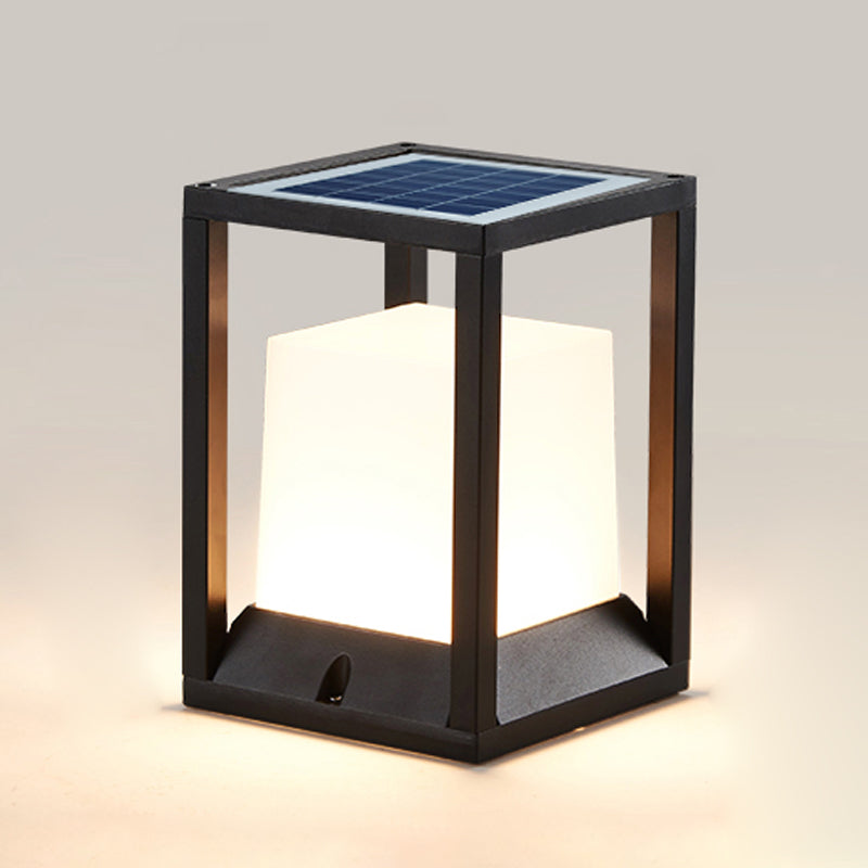 Contemporary Metal Pillar Lamp Rectangle Shape Outdoor Waterproof Light with Acrylic Shade