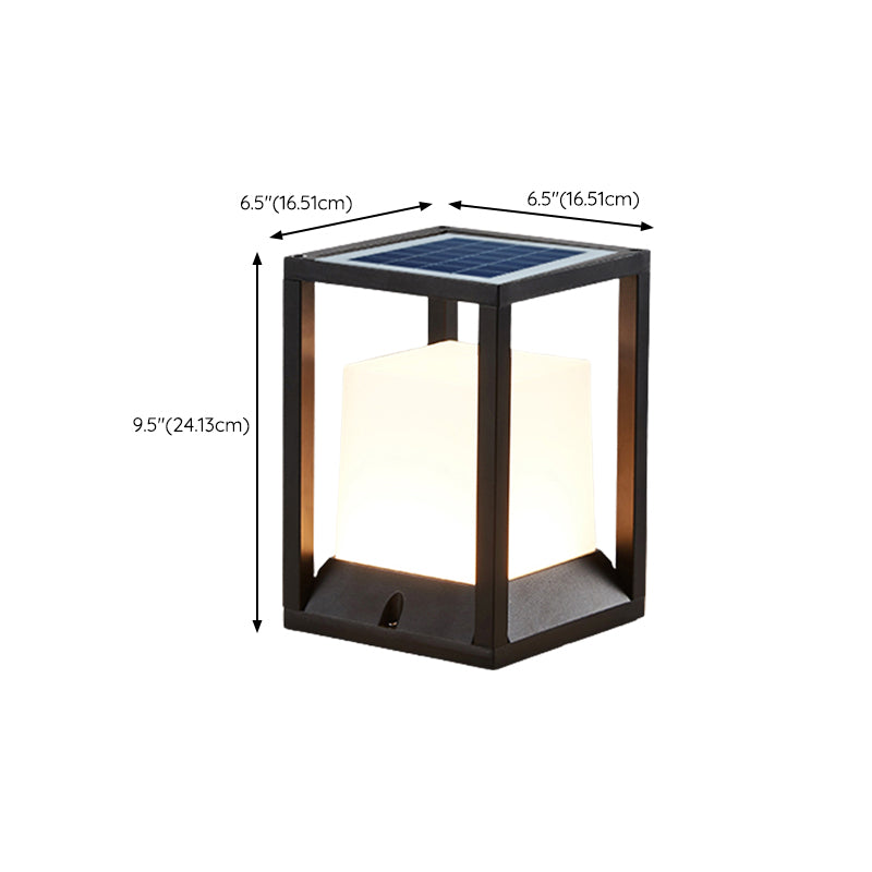 Contemporary Metal Pillar Lamp Rectangle Shape Outdoor Waterproof Light with Acrylic Shade