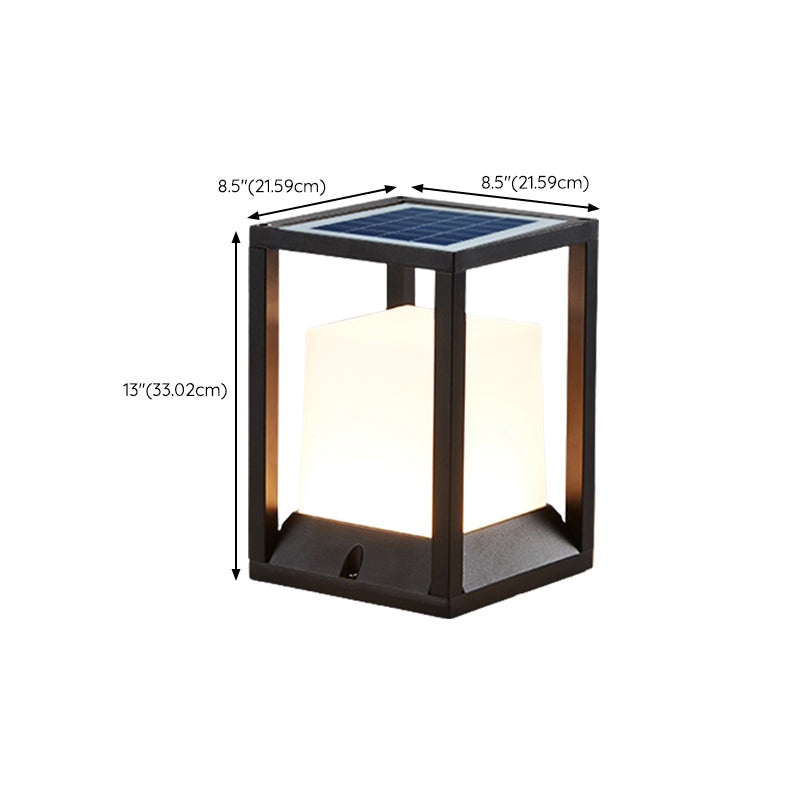 Contemporary Metal Pillar Lamp Rectangle Shape Outdoor Waterproof Light with Acrylic Shade