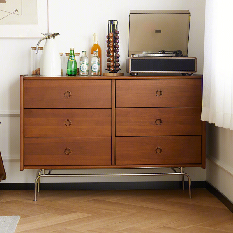 Mid-Century Modern Solid Pine Storage Chest with Drawers for Home