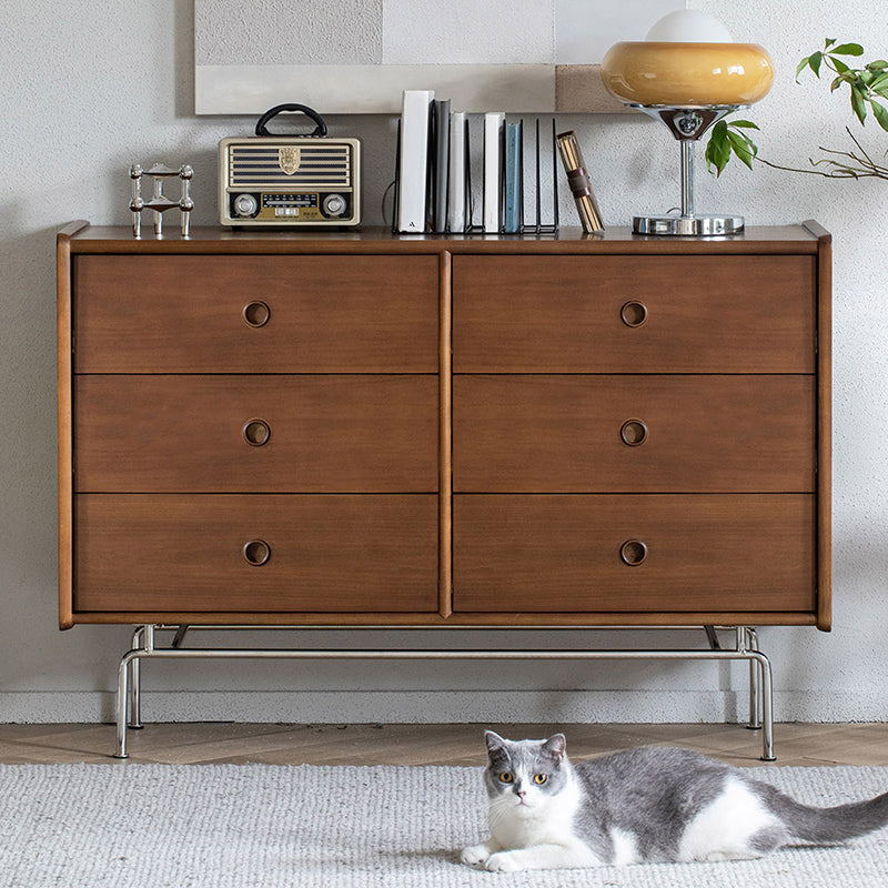 Mid-Century Modern Solid Pine Storage Chest with Drawers for Home