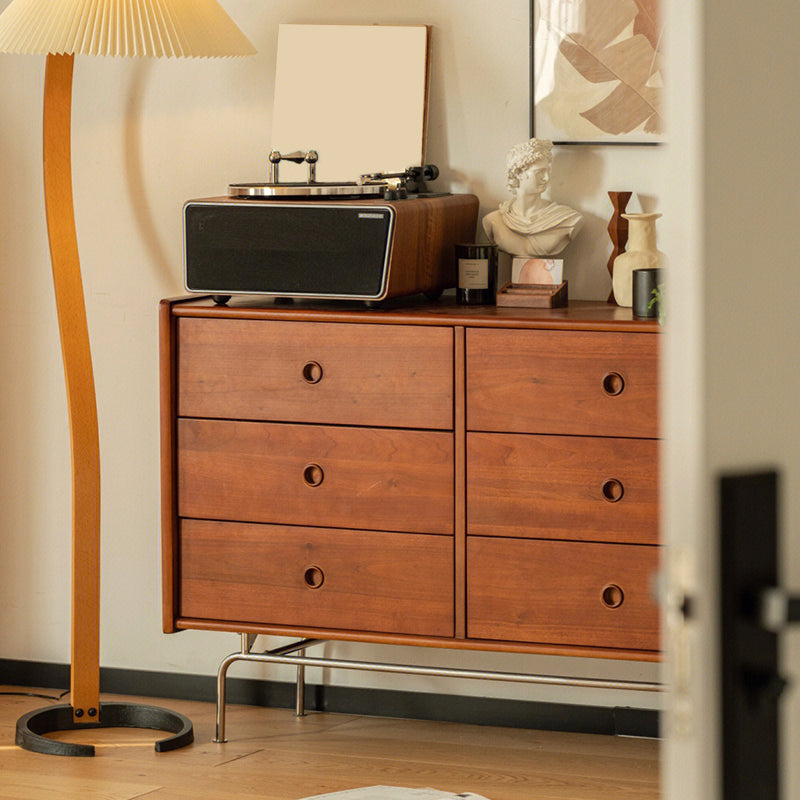 Mid-Century Modern Solid Pine Storage Chest with Drawers for Home