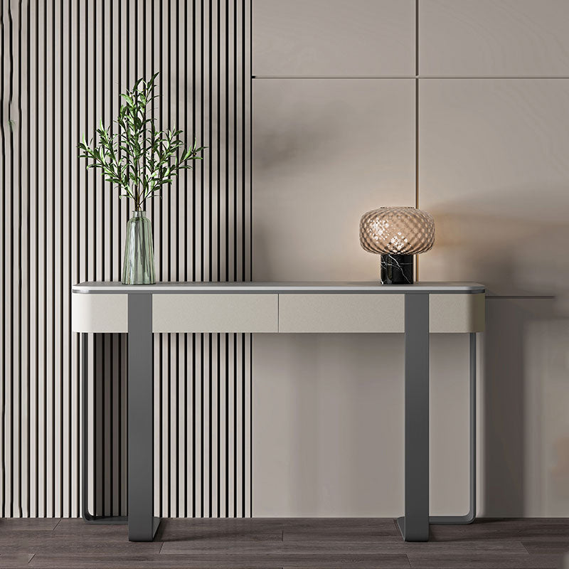 Glam Stone Console Accent Table with Stainless Steel Bracket for Hall