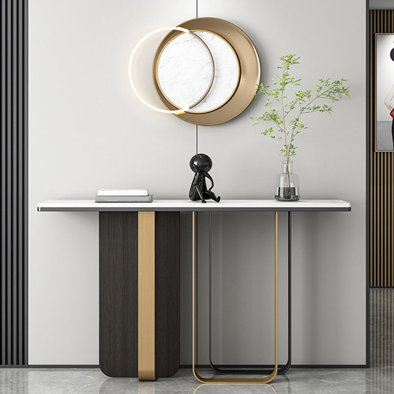 Glam Rectangle Console Accent Table with Stainless Steel Bracket for Hall