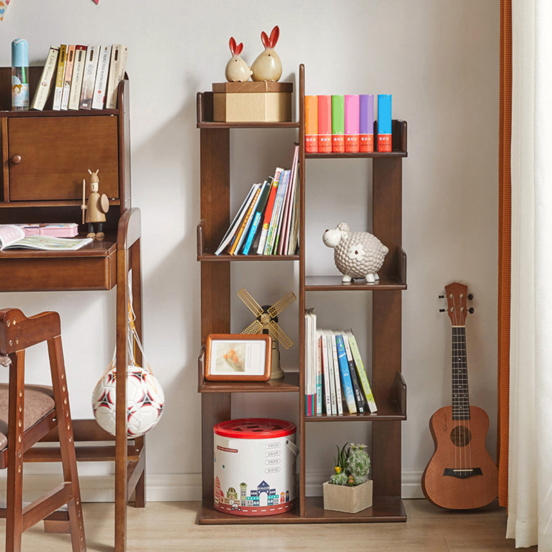 Mid Century Modern Wooden Bookcase with Shelves for Home Office