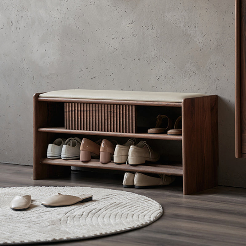 Modern Entryway Seating Bench Solid Wood Rectangle Bench in Brown