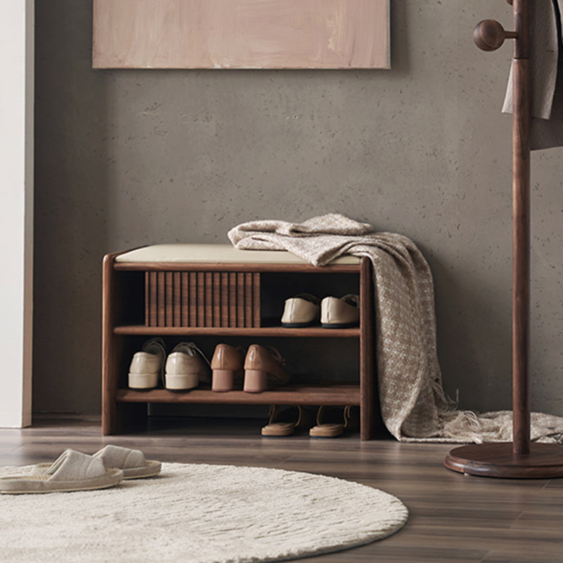 Modern Entryway Seating Bench Solid Wood Rectangle Bench in Brown