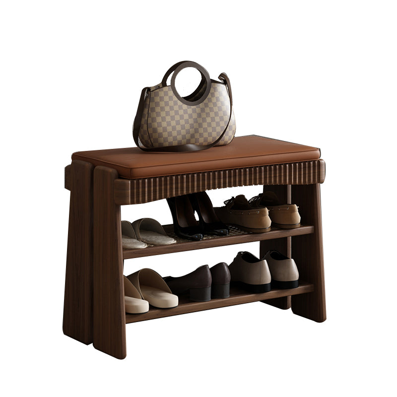 Modern Entryway Seating Bench Solid Wood Rectangle Bench in Brown