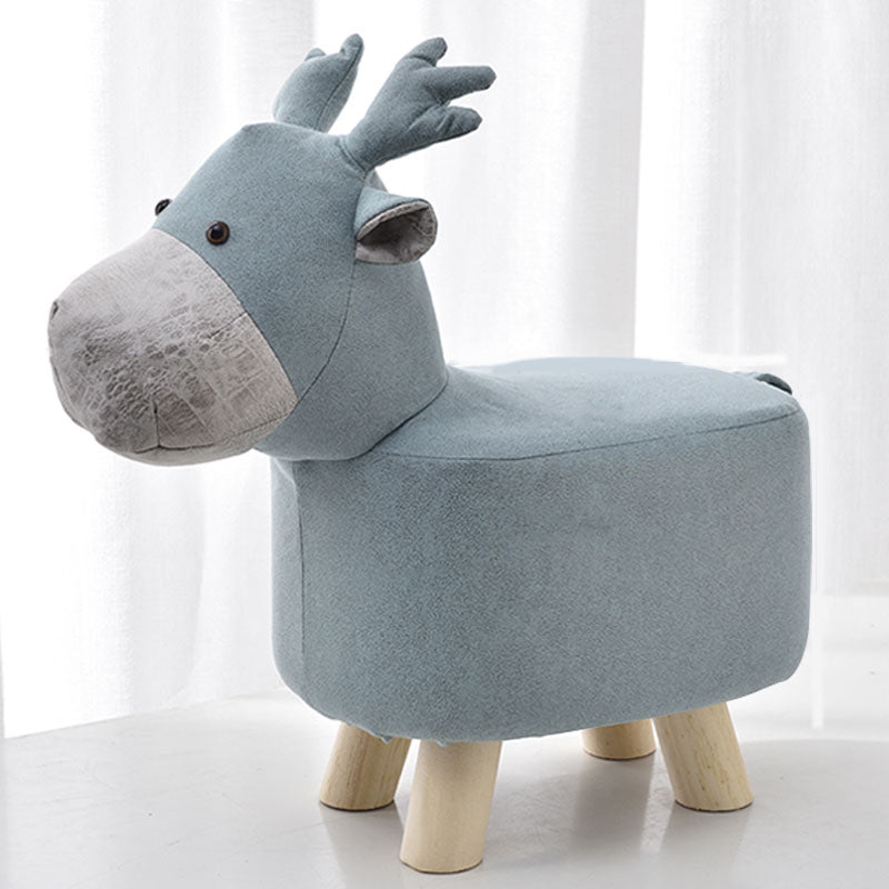 Contemporary Ottoman Faux Leather Solid Wood Frame Upholstered Deer Shape Ottoman