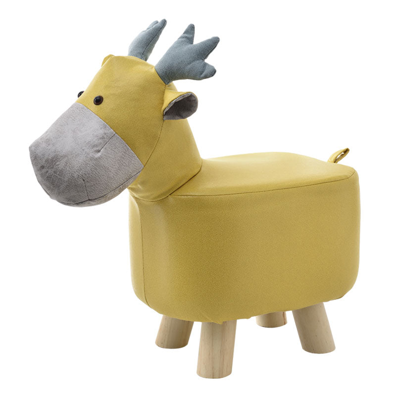 Contemporary Ottoman Faux Leather Solid Wood Frame Upholstered Deer Shape Ottoman