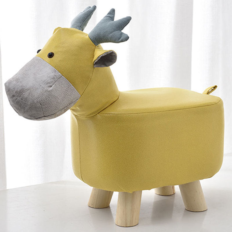 Contemporary Ottoman Faux Leather Solid Wood Frame Upholstered Deer Shape Ottoman