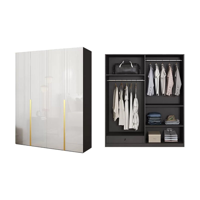 Hinged Wardrobe Cabinet with Garment Rod Modern Storage Cabinet