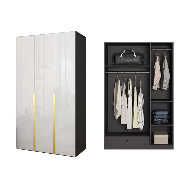 Hinged Wardrobe Cabinet with Garment Rod Modern Storage Cabinet