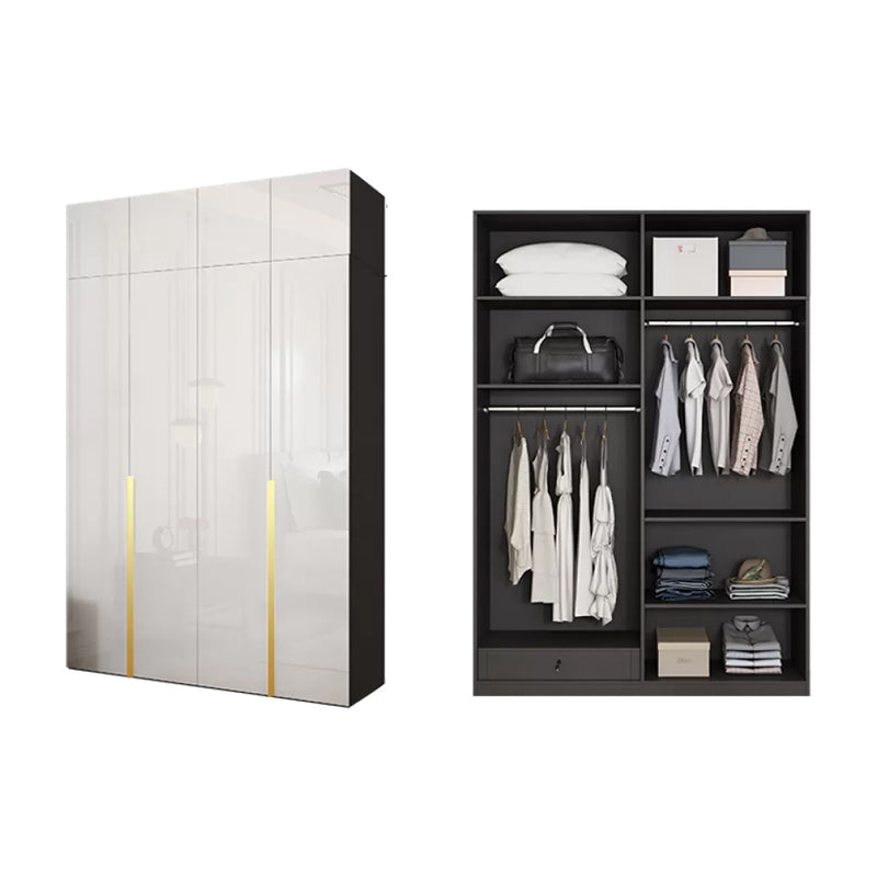 Hinged Wardrobe Cabinet with Garment Rod Modern Storage Cabinet