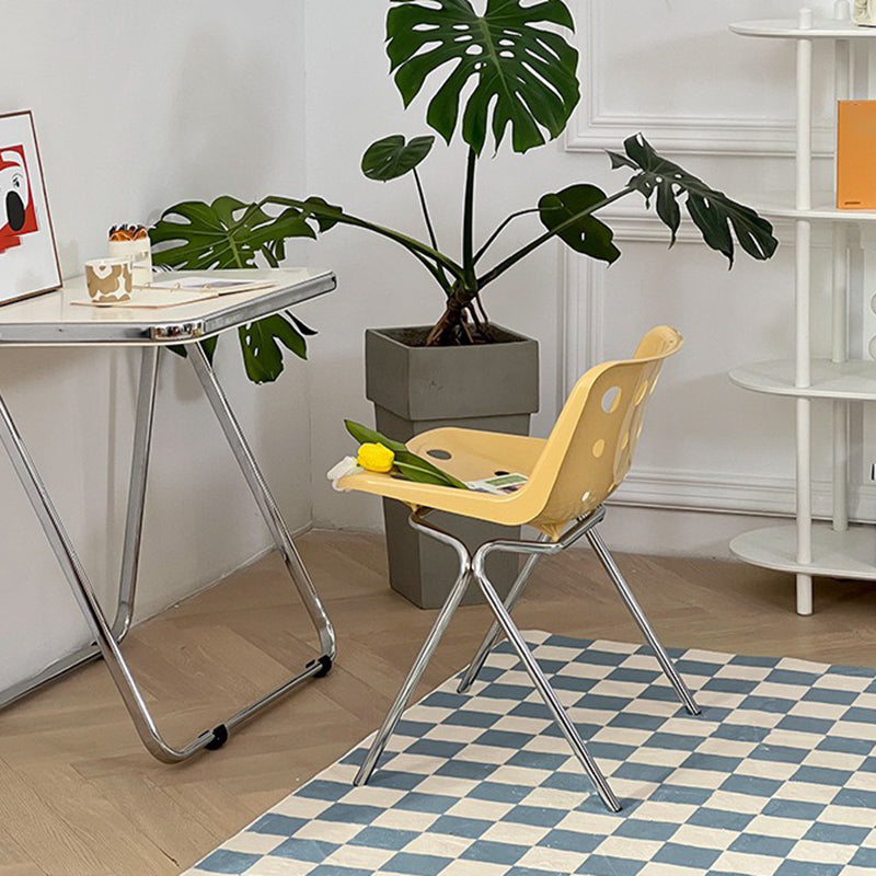 Plastic Stacking Side Chair Modern Style Open Back Armless Chair with Chrome Legs
