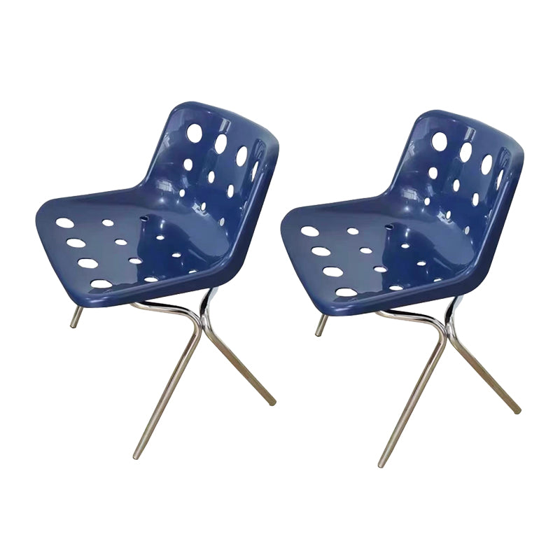 Plastic Stacking Side Chair Modern Style Open Back Armless Chair with Chrome Legs