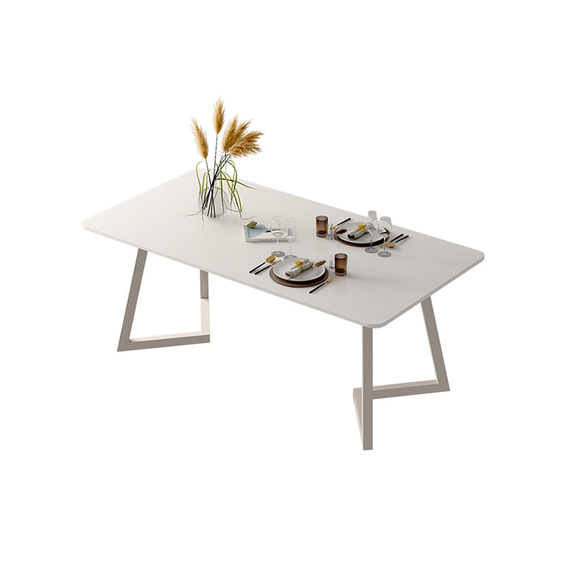Contemporary Sintered Stone Top Metal Base Dining Table with Chairs in White