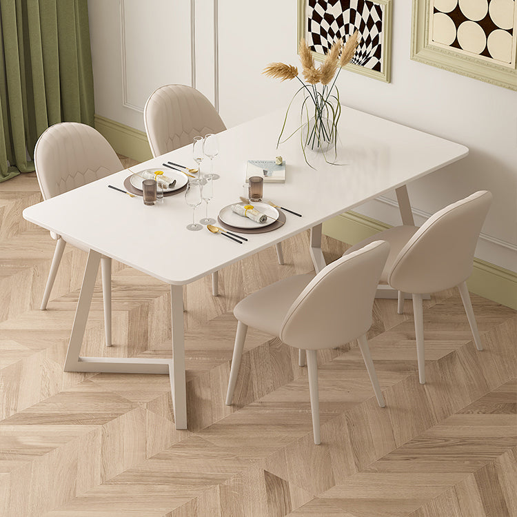 Contemporary Sintered Stone Top Metal Base Dining Table with Chairs in White