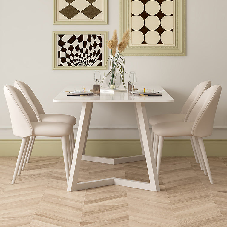 Contemporary Sintered Stone Top Metal Base Dining Table with Chairs in White