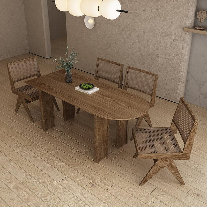 Contemporary Irregular Shape Solid Wood Dining Table with Chairs