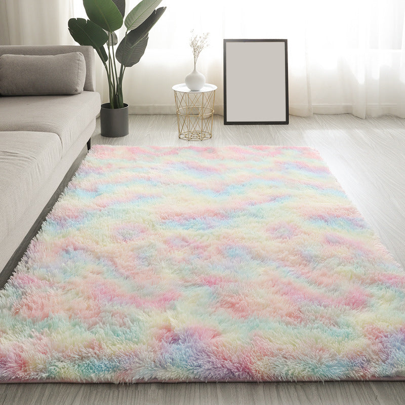 Nordic Tie Dye Rug Plush Indoor Rug Non-slip Carpet for Bedroom and Living Room