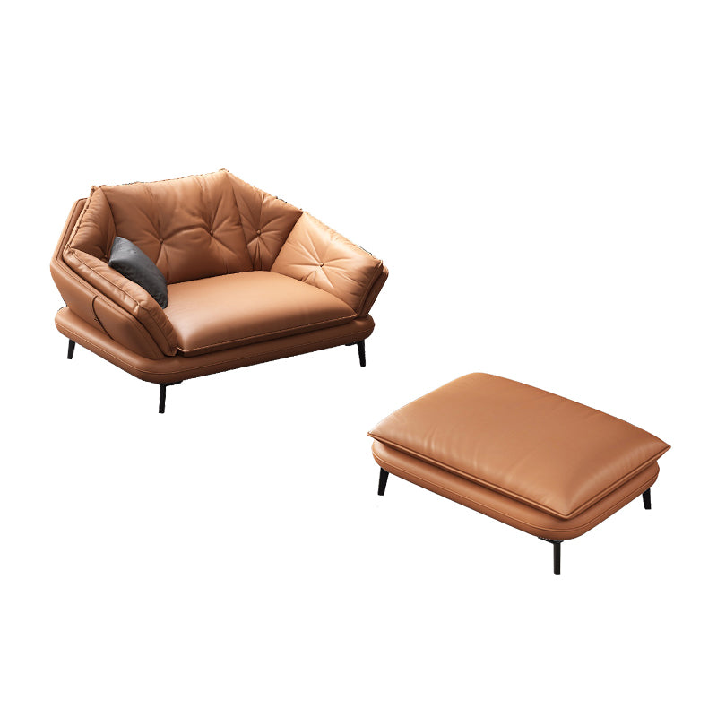 Contemporary Genuine Leather Pillow Top Arm Sofa in Orange for Living Room