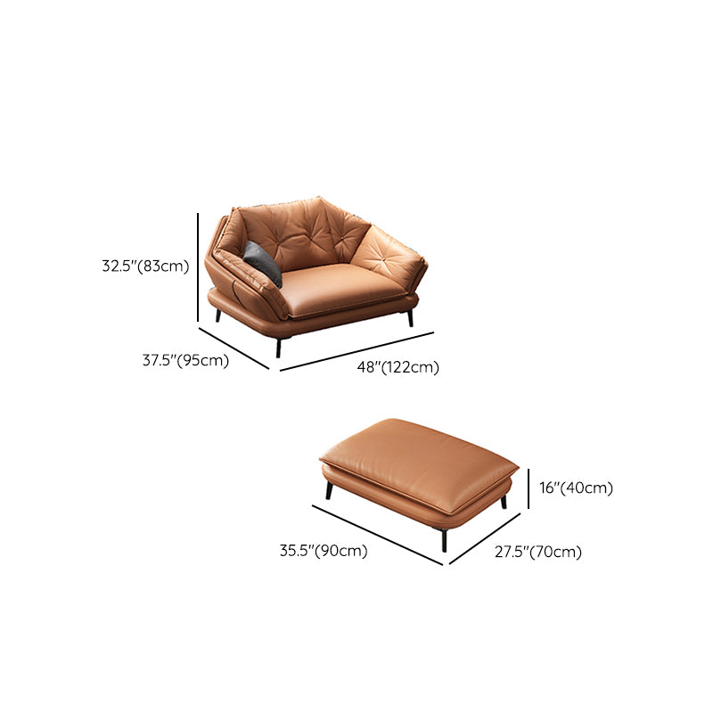 Contemporary Genuine Leather Pillow Top Arm Sofa in Orange for Living Room