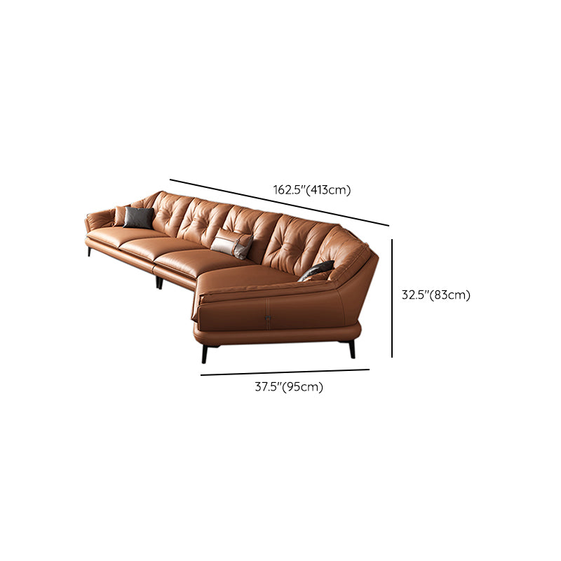Contemporary Genuine Leather Pillow Top Arm Sofa in Orange for Living Room