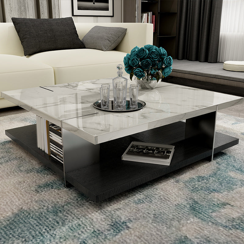 Slate Contemporary Bedroom Pedestal Coffee Table with Storage Shelf