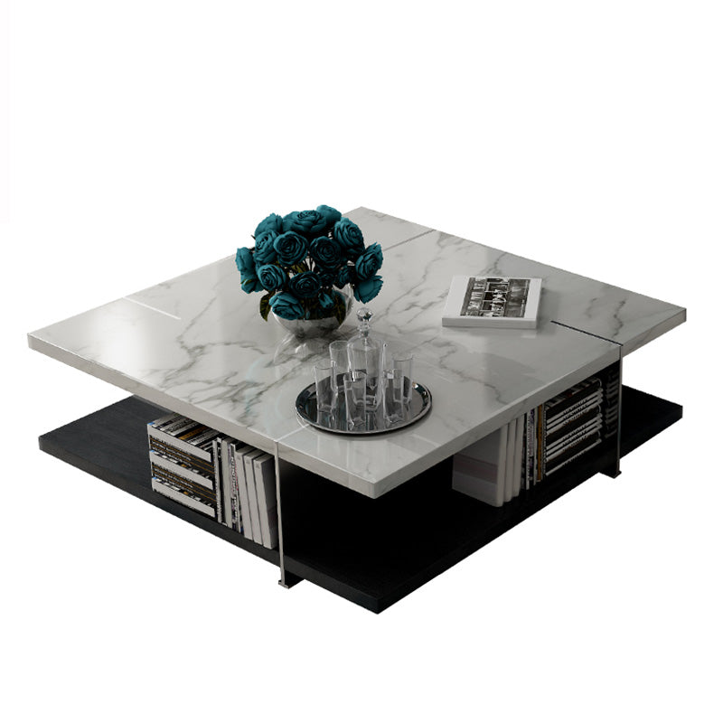 Slate Contemporary Bedroom Pedestal Coffee Table with Storage Shelf