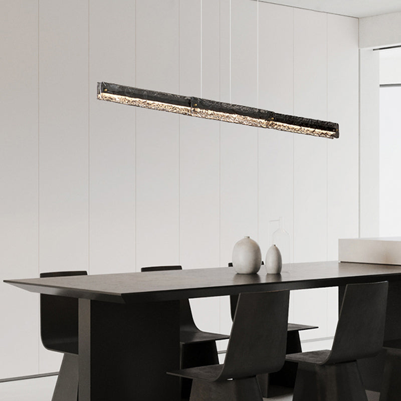 Contemporary Metal Linear Shape Pendant Light with Glass Shade for Dining Room