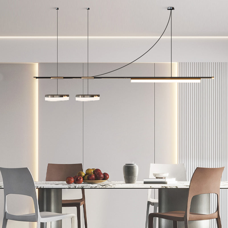 Metal Contemporary Linear Shape Pendant Light with Plastic Shade for Living Room