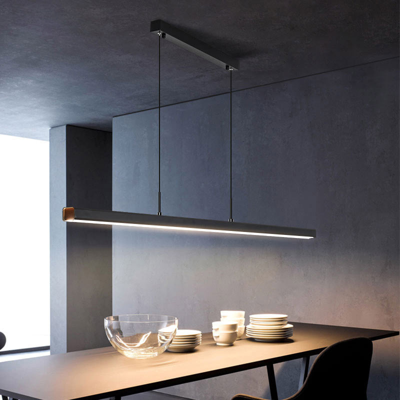 1 Light Linear Island Pendant Light Contemporary Metal in Black