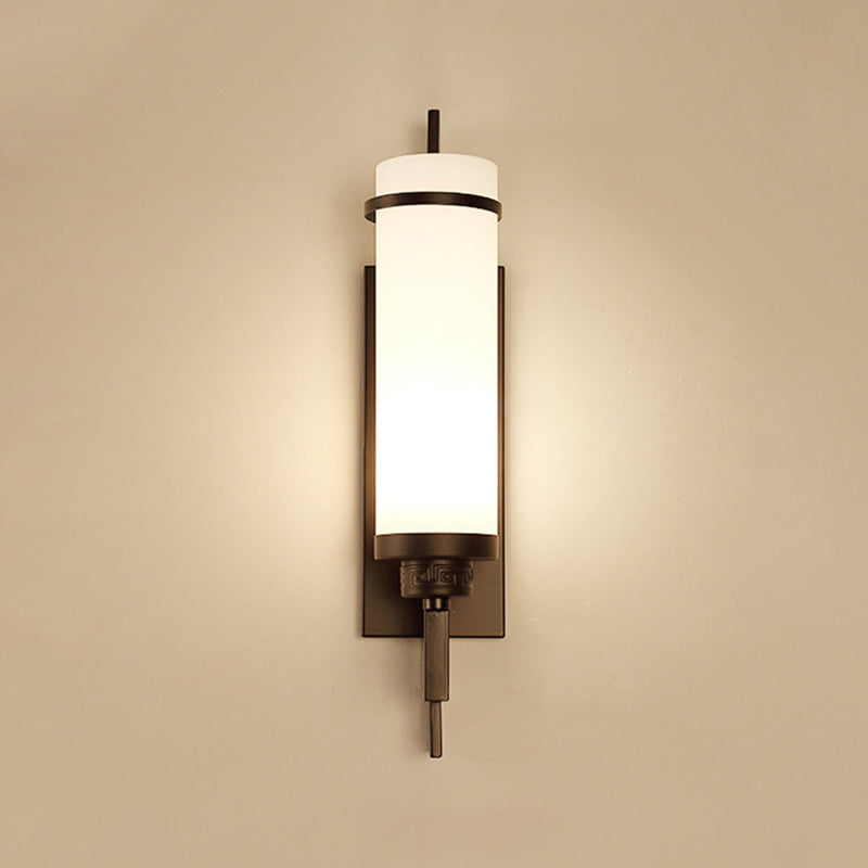 1 Light Cylinder Wall Light Fixture Modern Glass in Gold/White
