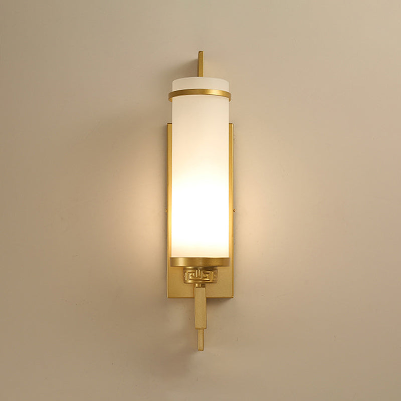 1 Light Cylinder Wall Light Fixture Modern Glass in Gold/White